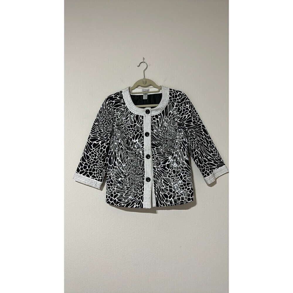 CHICO’S Women’s  Blazer Jacket 3/4 Sleeve Sequined Front Benetta  Black Sz 1 (M)